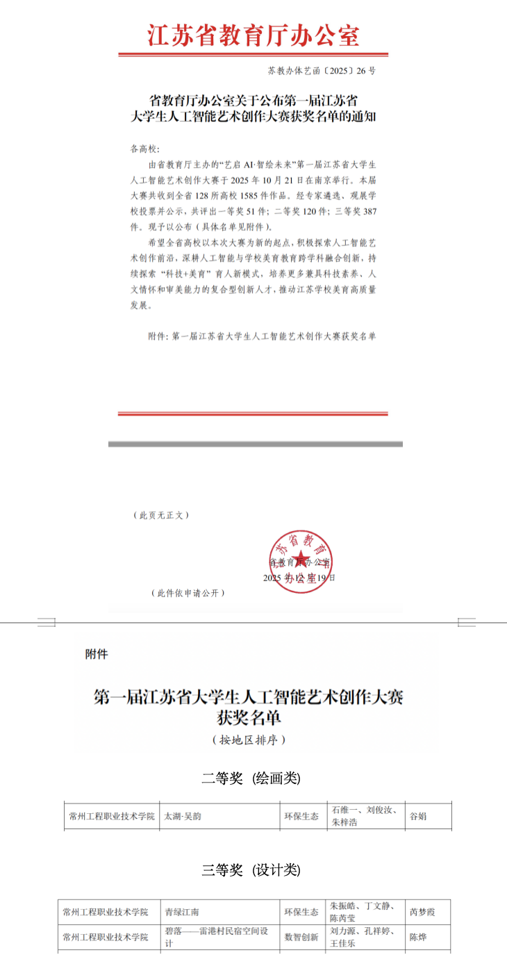 喜报｜我校在第一届江苏省大学生人工智能艺术创作大赛中荣获多项佳绩